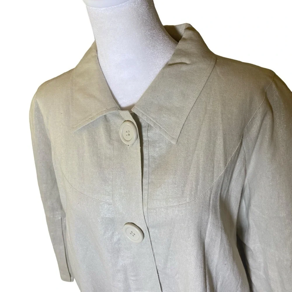 WD-NY women 12 Linen blend 3/4 sleeve Big button Cream Oatmeal blazer jacket